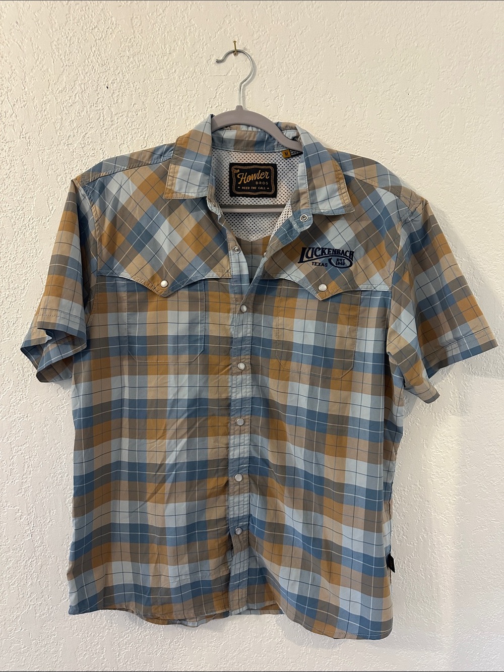 Howler Brothers Blue & Tan Plaid Short-Sleeve Button-Down Luckenbach TX